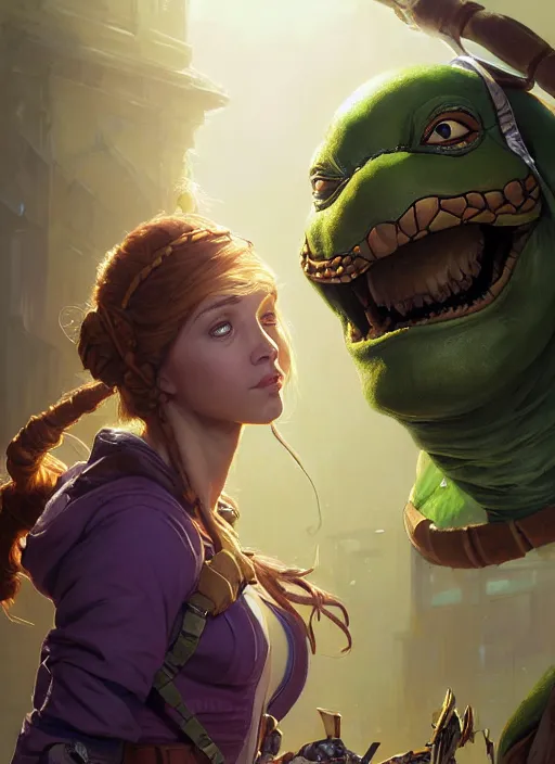 Prompt: highly detailed portrait of april o'neal and teenage mutant ninja turtle donatello, stephen bliss, unreal engine, fantasy art by greg rutkowski, loish, rhads, ferdinand knab, makoto shinkai and lois van baarle, ilya kuvshinov, rossdraws, tom bagshaw, alphonse mucha, global illumination, radiant light, detailed and intricate environment