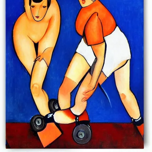 Image similar to oil canvas roller derby match by modigliani