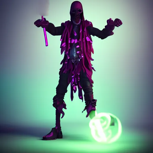 Image similar to candypunk grim reaper, character design, high quality digital art, render, octane, redshift, volumetric lighting, oled