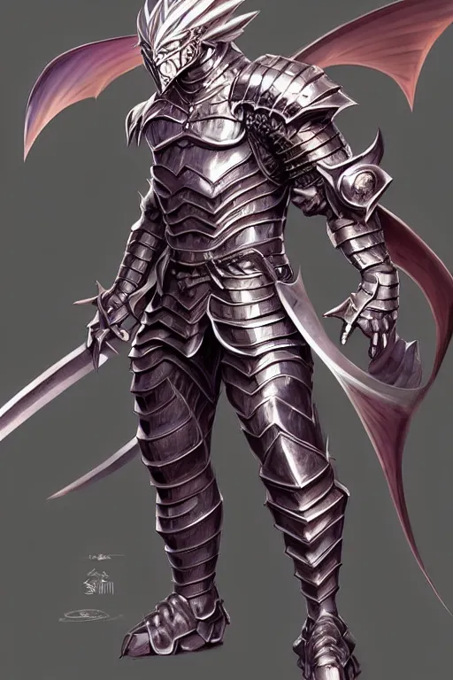 Image similar to Full body character concept art of an anime draconian warrior knight, iridescent scales, cool face, muscular, by Stanley Artgerm Lau, WLOP, Rossdraws, James Jean, Andrei Riabovitchev, Marc Simonetti, and Sakimichan, tranding on artstation