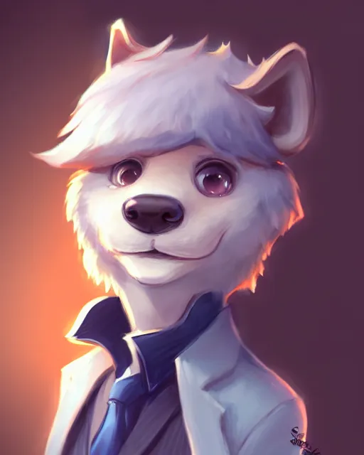 Image similar to character concept art of a cute male anthropomorphic furry | | adorable, a detective, key visual, realistic shaded perfect face, tufted softly, fine details by stanley artgerm lau, wlop, rossdraws, james jean, andrei riabovitchev, marc simonetti, and sakimichan, trending on weasyl