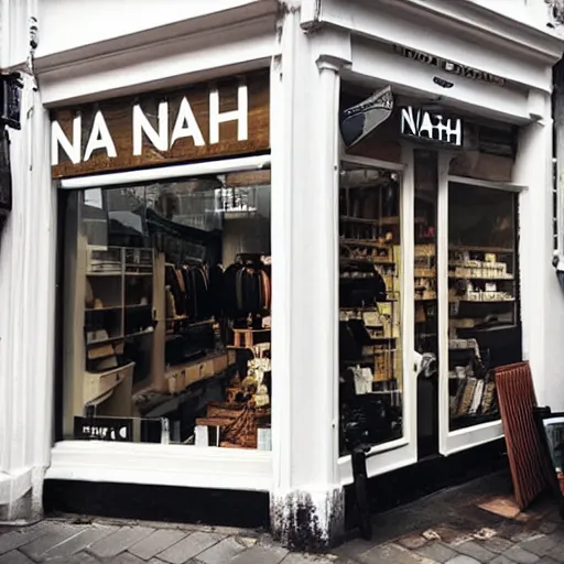 Prompt: “a shop called NAHHH on Marylebone High St - make sure the text is legible”