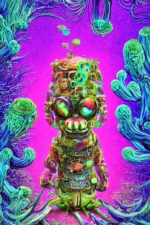 Image similar to creature sushi roots cactus elemental flush of force nature micro world fluo light deepdream a wild amazing steampunk baroque ancient alien creature, intricate detail, colorful digital painting radiating a glowing aura global illumination ray tracing