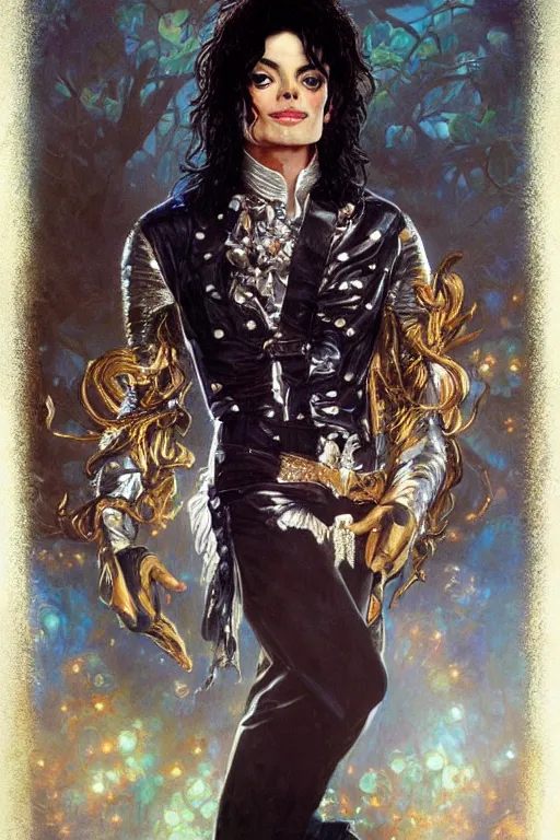 Image similar to michael jackson portrait, fantasy, regal, intricate, by stanley artgerm lau, greg rutkowski, thomas kindkade, alphonse mucha, loish, norman rockwell