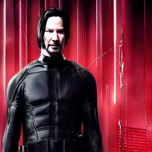 Image similar to Keanu Reeves as daredevil 4k detailed super realistic