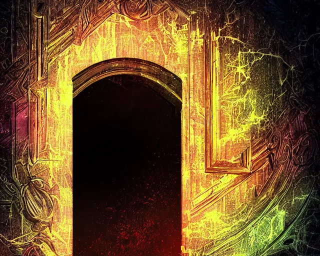 Image similar to Doorway to the netherworld, warped world, digital art