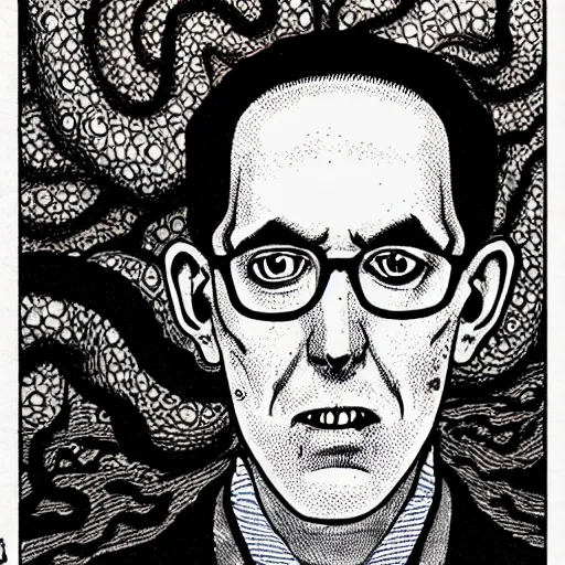 Image similar to howard philips lovecraft in the style of junji ito, junji ito, award winning