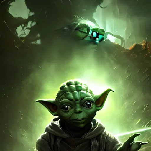 Prompt: portrait of yoda, league of legends amazing splashscreen artwork, gears of war, splash art, natural light, elegant, photorealistic facial features, intricate, fantasy, detailed face, atmospheric lighting, anamorphic lens flare, cinematic lighting, league of legends splash art, hd wallpaper, ultra high details by greg rutkowski