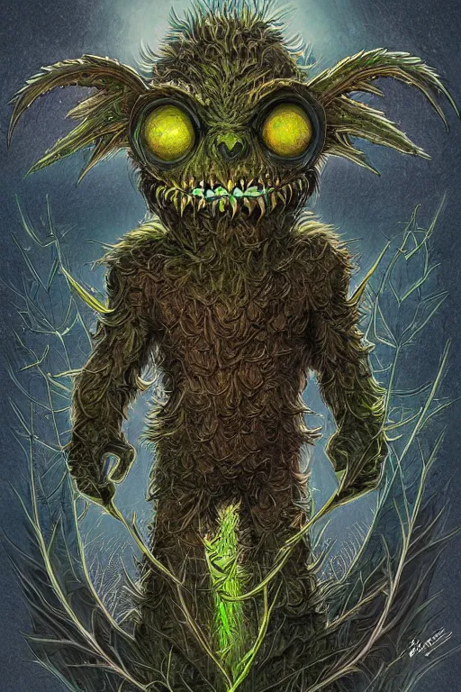 Image similar to thistle goblin monster, symmetrical, highly detailed, digital art, sharp focus, trending on art station