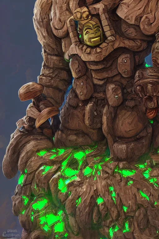 Prompt: zelda fantasy art giant golem troll wood rock greeble gemstone, global illumination ray tracing hdr fanart arstation by sung choi and eric pfeiffer and gabriel garza and casper konefal