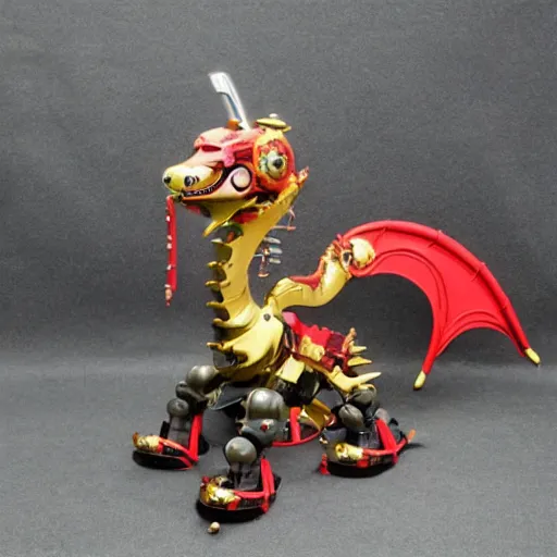 Image similar to robot samurai pets dragon, medieval style, speechclouds