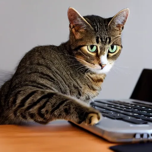 Image similar to photo of an anthropomorphic cat using a computer