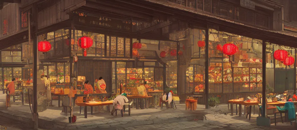Image similar to a beautiful hyperdetailed render of roasted string hotpot restaurant restaurant yan'an small shop, simple style, from china, with merchant logo, simple structure, surrealistic, chinese style, victo ngai, james jean, denoise, deblurring