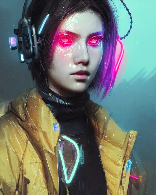 Image similar to detailed portrait neon operator girl, cyberpunk futuristic, neon, reflective puffy coat, decorated with traditional japanese by ismail inceoglu dragan bibin hans thoma greg rutkowski alexandros pyromallis nekro rene margitte, illustrated, perfect face, fine details, realistic shaded, fine - face, pretty face