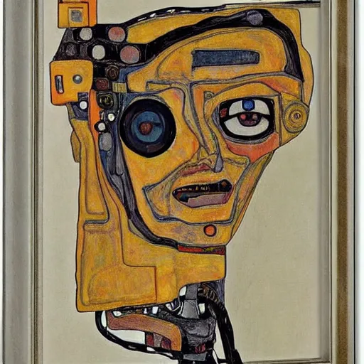 Image similar to portrait of a robot by egon schiele