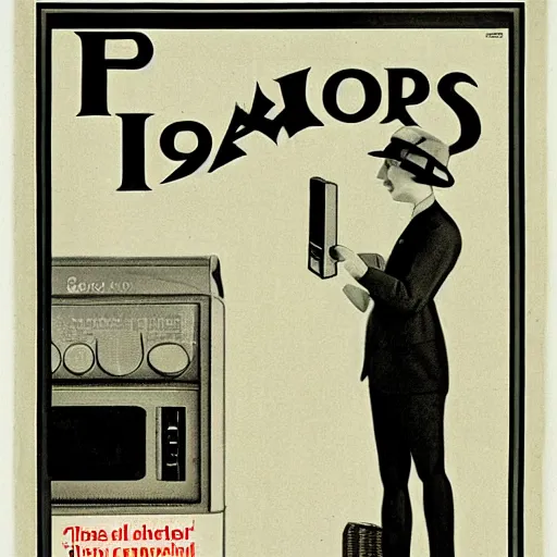 Image similar to vintage advertisement for iPod, 1920s, newspaper