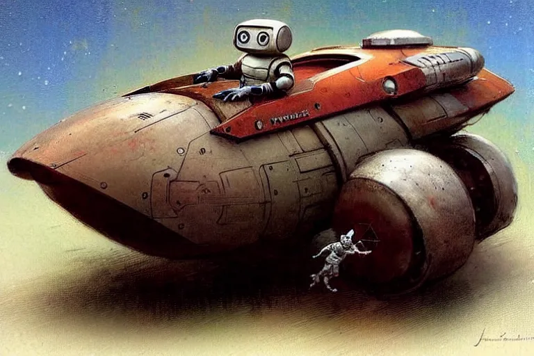 Image similar to adventurer ( ( ( ( ( 1 9 5 0 s retro future robot mouse landspeeder robot. muted colors. ) ) ) ) ) by jean baptiste monge!!!!!!!!!!!!!!!!!!!!!!!!! chrome red