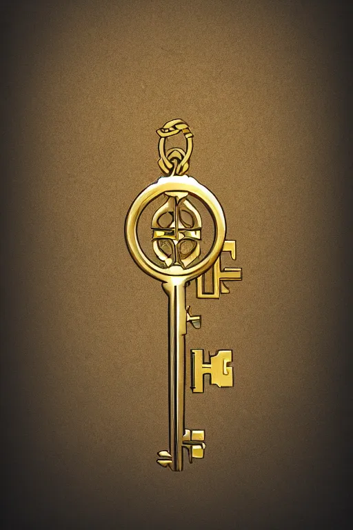 Image similar to medium shot, golden key, fantasy illustration, medieval era, blank background, studio lighting, hand - drawn digital art, 4 k, trending on artstation