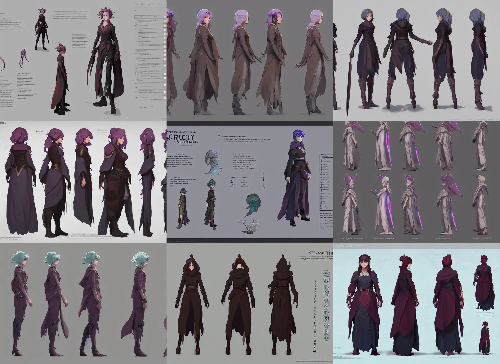 Prompt: character sheet for a travelled female for genshin impact by greg rutkowski, fantasy adventurer cloak, glowing iridescent hair color, by studio ghibli, digital art, trending on artstation, hd, 8 k, highly detailed, good lighting, beautiful, masterpiece