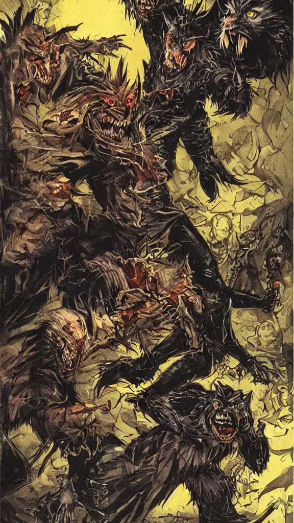 Image similar to a werewolf fighting a vampire in a dark brisbane alley, hd concept art by ron spencer and michael william kaluta, and dave rapoza, and richard borden.