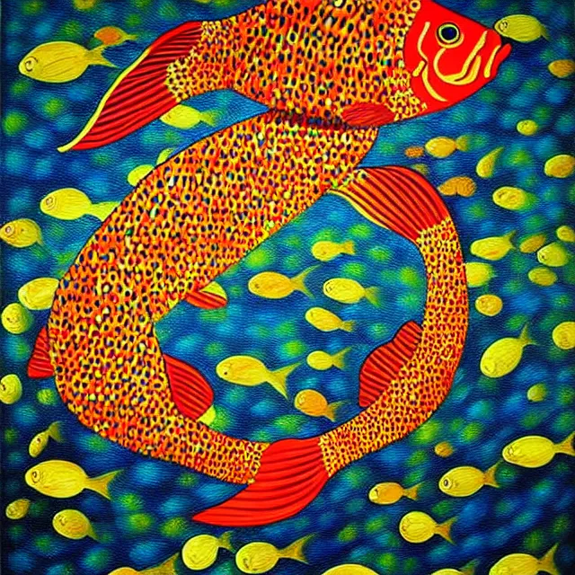 Image similar to a beautiful painting carp swim in the fire, by kusama miyama realistic oil painting