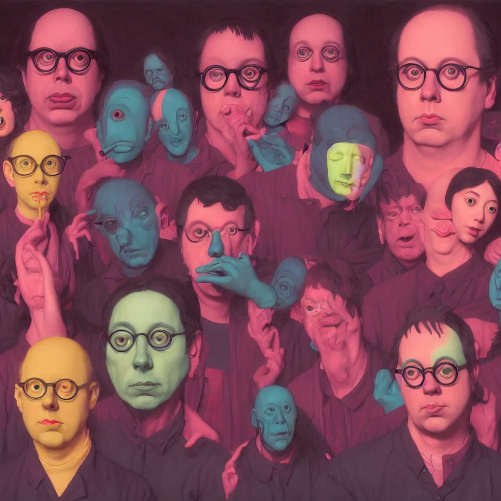 Image similar to weird and disturbing portrait of todd solondz, vivid colors, neon, art by gregory crewdson, ( ( ( kuvshinov ilya ) ) ) and wayne barlowe and francis bacon and artgerm and wlop and william - adolphe bouguereau