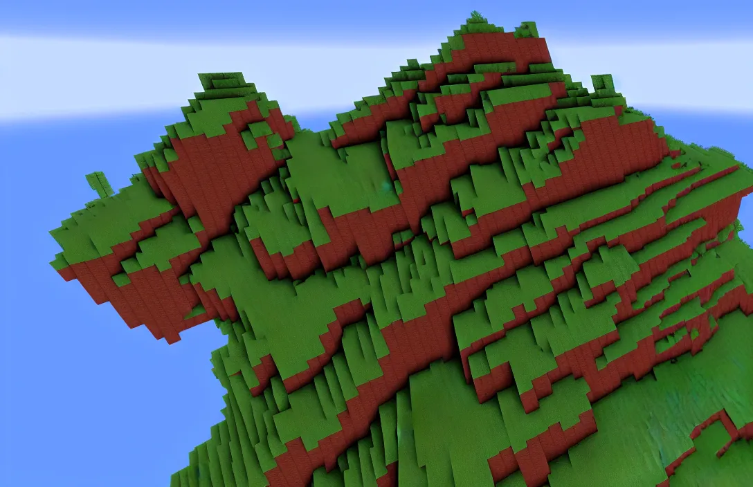 Image similar to realistic mountain in minecraft, hd, rtx enabled, shaders on