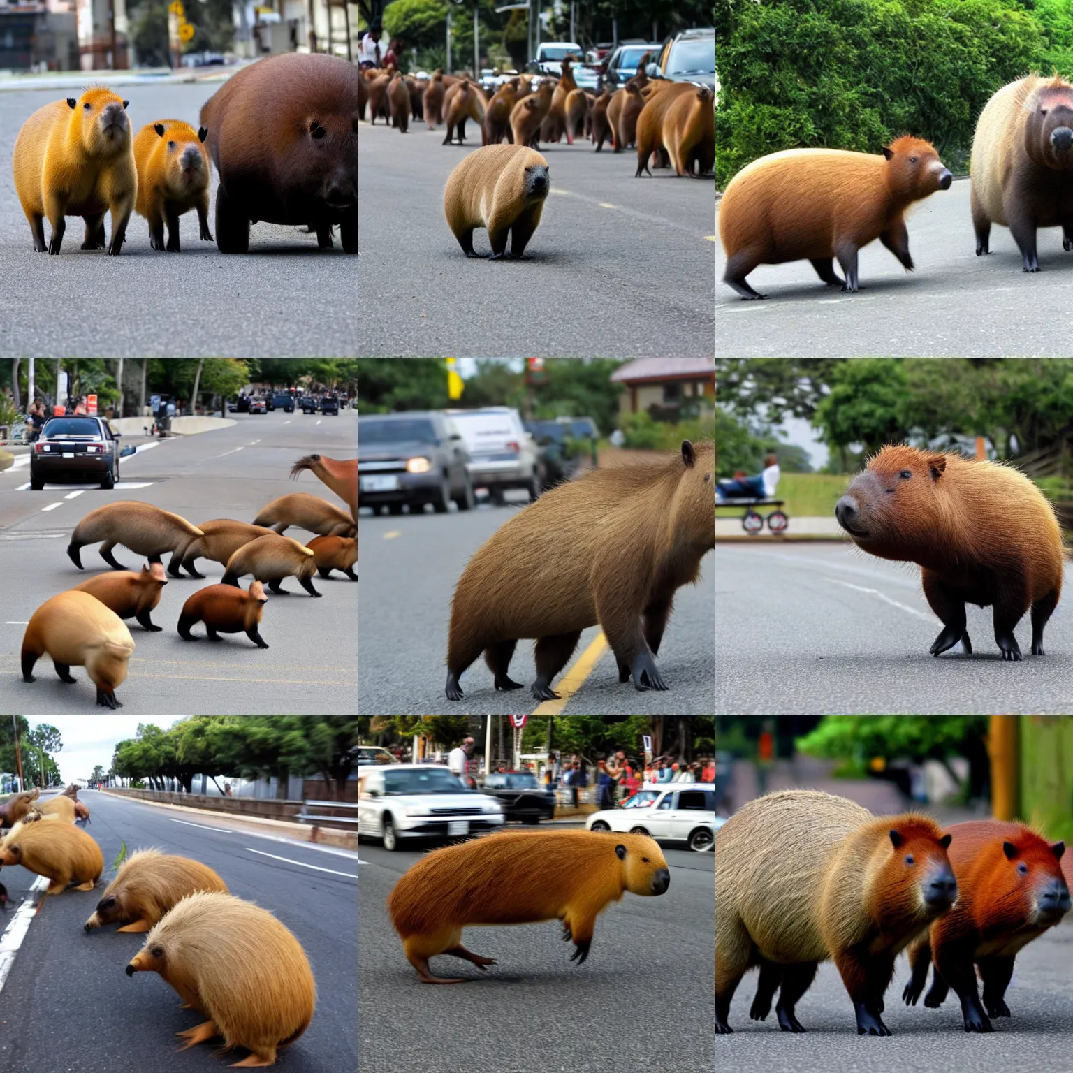Prompt: capybaras doing street racing