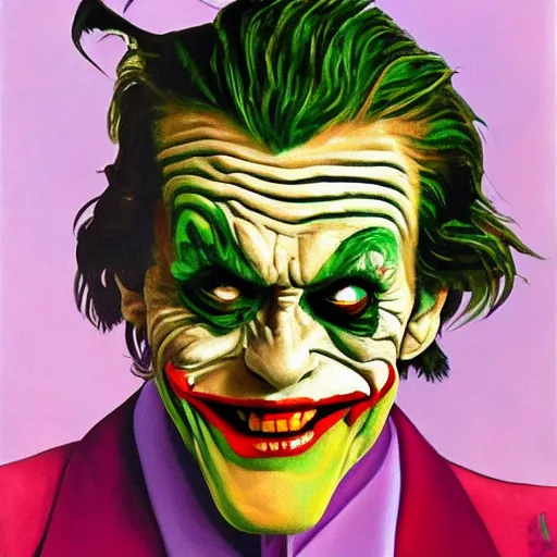 Image similar to Painting of Willem Dafoe as the Joker, by Salvador Dali