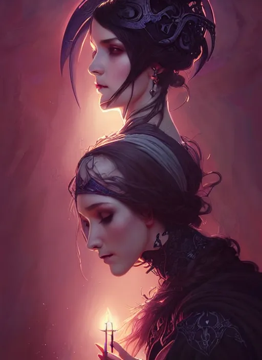 Image similar to a beautiful cinematic female Necromancer Sorceress, fantasy magic, undercut hairstyle, dark light night, intricate, elegant, sharp focus, illustration, highly detailed, digital painting, concept art, matte, art by WLOP and Artgerm and Greg Rutkowski and Alphonse Mucha, masterpiece