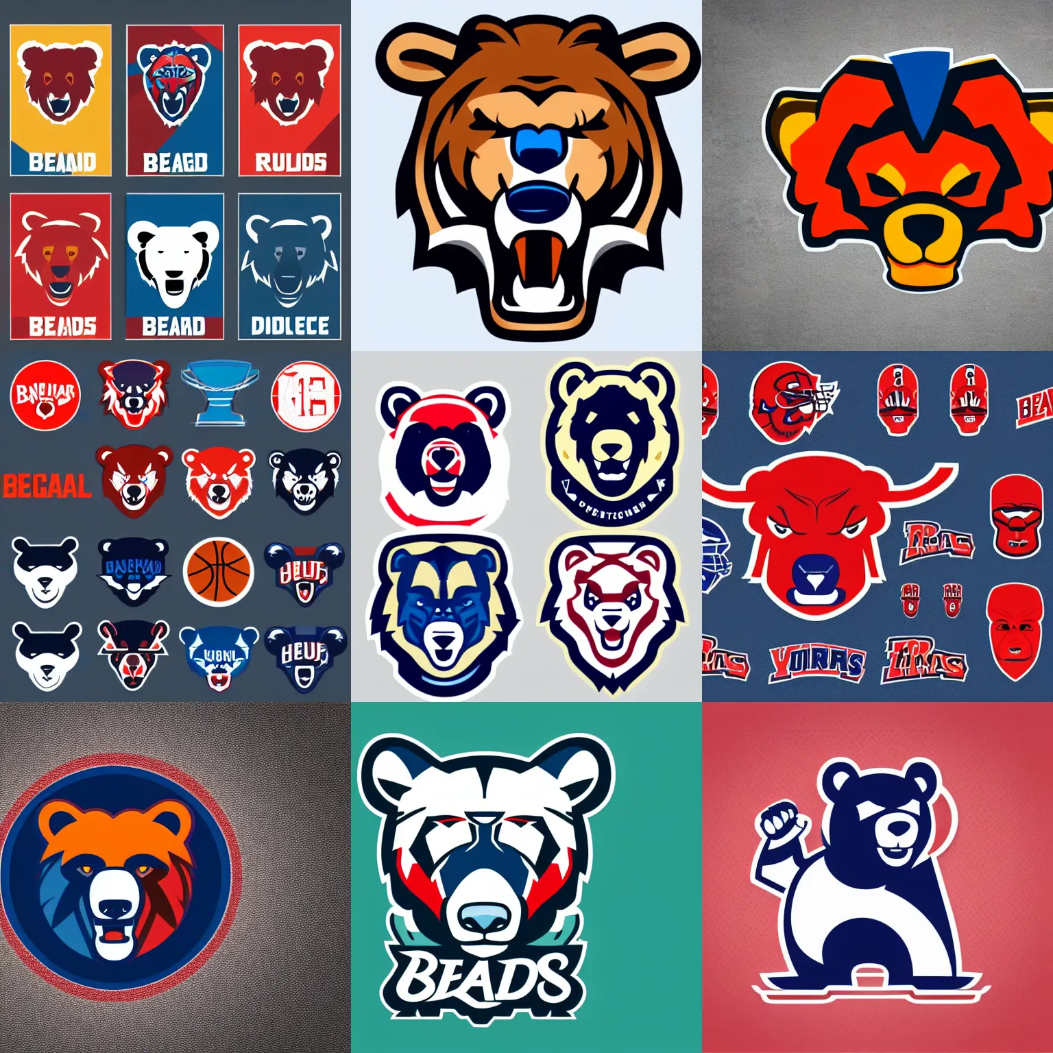 Prompt: Brand guidelines for a sports team with a bear mascot, brand colours are red and blue, fierce, angry, hairy, vector, vectorised, pixel perfect, professional graphic design, NBA logo, NBA logo