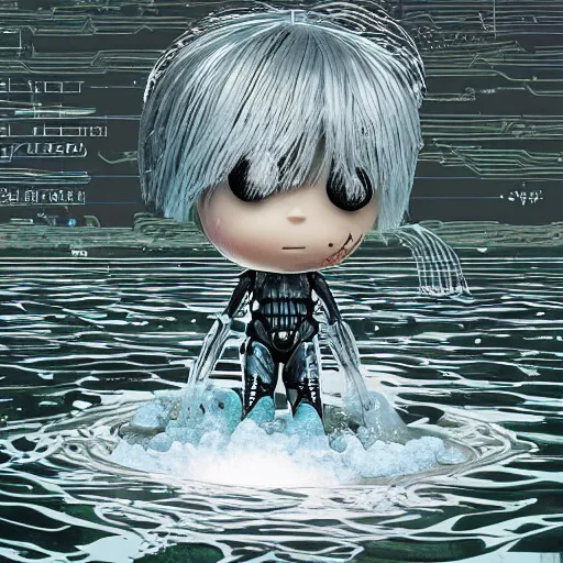 Prompt: blindly pulling against a spectral doom and swaying monotonously backward and forward as the water rose, a robert papp illustration, a vocaloid toy from death stranding