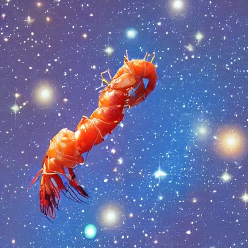 Prompt: divine shrimp in space