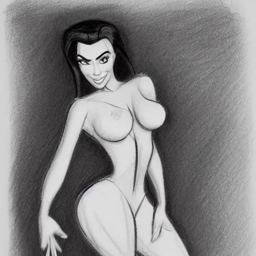 Image similar to milt kahl pencil sketch of kim kardashian