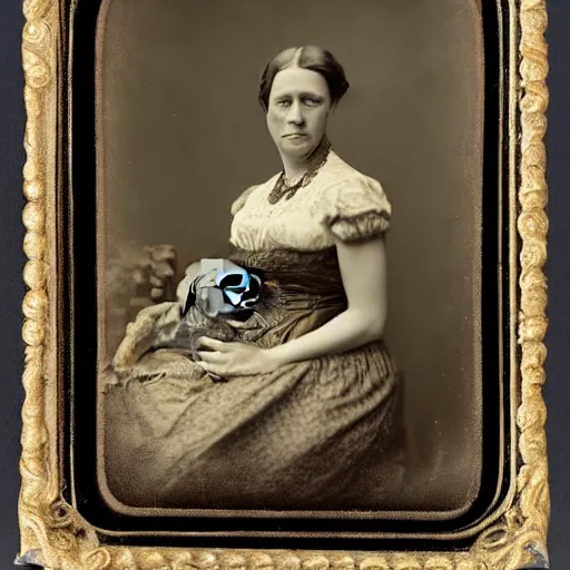 Prompt: victorian woman posing with an english mastiff breed dog. wet plate photography. fully framed