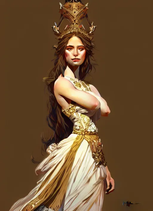 Prompt: portrait of a full body of beautiful female princess, d & d, baroque dress, flat lighting, intricate, highly detailed, digital painting, artstation, concept art, smooth, sharp focus, illustration, art by simon bisley and greg rutkowski and alphonse mucha, natural tpose