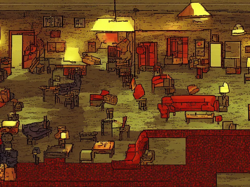 Image similar to Twin Peaks tv series red room as a PS1 sidescroller video game