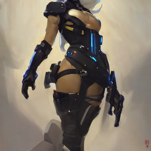 Image similar to greg manchess portrait painting of a 2 yorha type a no. 2 as overwatch character, medium shot, asymmetrical, profile picture, organic painting, sunny day, matte painting, bold shapes, hard edges, street art, trending on artstation, by huang guangjian and gil elvgren and sachin teng