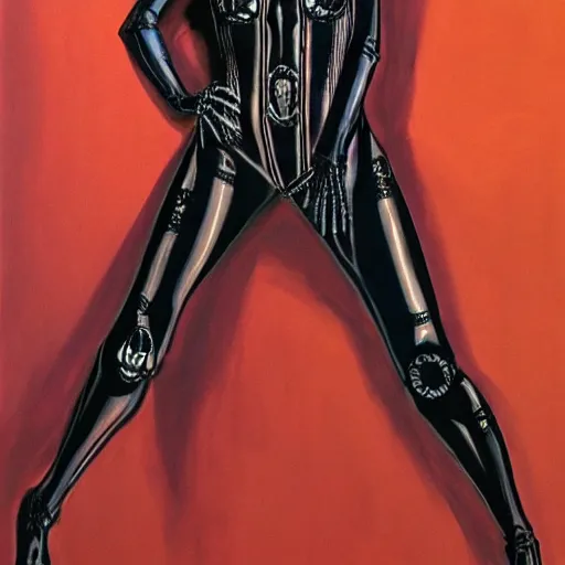 Image similar to portrait of a woman, wearing a skeleton catsuit, by alex ross.