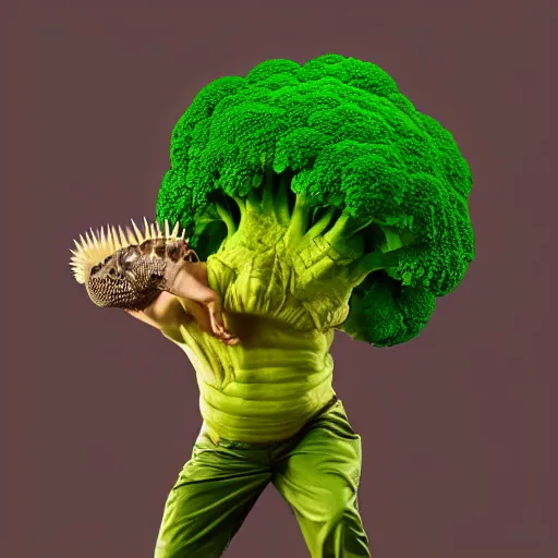 Image similar to A hyper real comic book style portait painting of a cute broccoli man dancing salsa with a cute armadillo, unreal 5, hyperrealistic, octane render, cosplay, RPG portrait, dynamic lighting