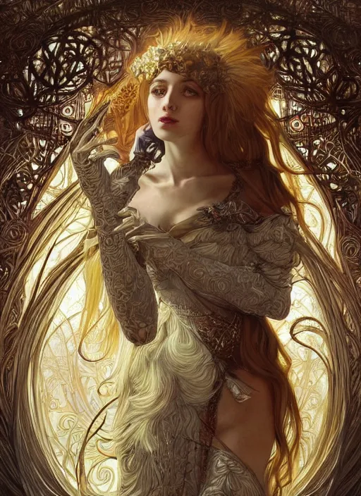 Image similar to a photograpic portrait of a anthropomorphic norse mythology mimosa wearing furry clothes, fantasy, intricate, elegant, highly detailed, digital painting, artstation, concept art, smooth, sharp focus, illustration, art by artgerm and H R Giger and alphonse mucha