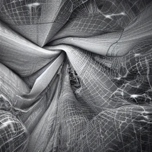 Image similar to hard surface 3d model of a scifi geometric angular structure, hidden behind torn cloth swirling violently, abstract cloth simulation, tattered fabric, rags, ragged, ephemeral, gradients, hyperdetailed, hyper realistic, Cozy, soft light, caustic, atmospheric fog, Octane Render, cinematic