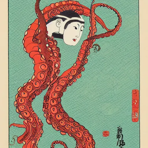 Image similar to octopus woman ukiyo - e style,