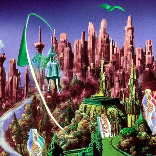 Prompt: emerald city from the wizard of oz being stormed by trump supporting winkies,