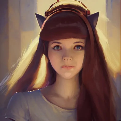 Image similar to portrait of a cute young woman with robot ears, 4k, sharp focus, Andreas Rocha