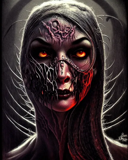 Prompt: widowmaker from overwatch, monster, character portrait, portrait, close up, concept art, intricate details, highly detailed, horror poster, horror, vintage horror art, realistic, terrifying, in the style of michael whelan, beksinski, and gustave dore