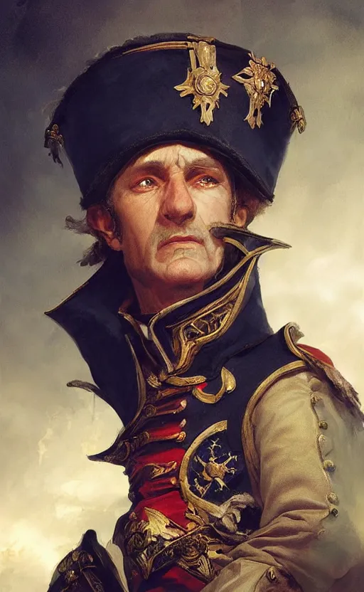 Prompt: Portrait of a Napoleonic admiral, middle-aged male, detailed face, fantasy, highly detailed, cinematic lighting, digital art painting by greg rutkowski