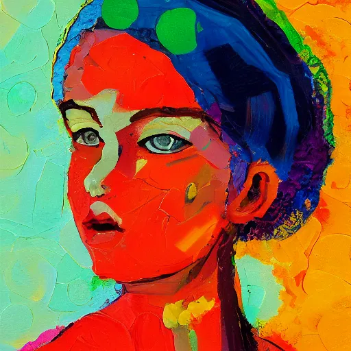 Prompt: portrait made of colorful gouache thick impasto circles