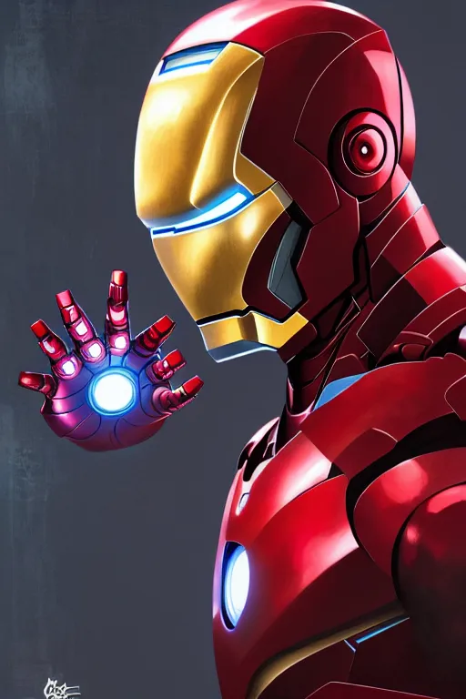 Image similar to iron man, manga cover art, detailed color portrait, artstation trending, 8 k, greg rutkowski