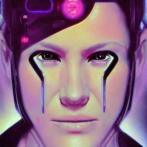 Image similar to Cyberpunk woman with eye implants, portrait shot, illustration, poster art by Drew Struzan